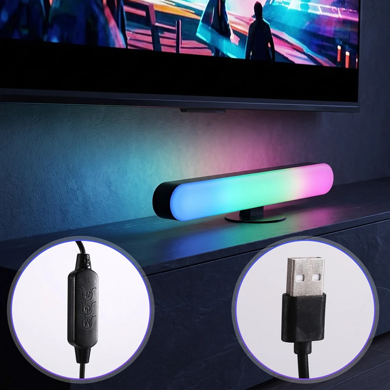 DT16 RGB LED Light Bar USB Music Rhythm Lights Ambient Pickup Lamp for TV Decor Color Changing Backlight