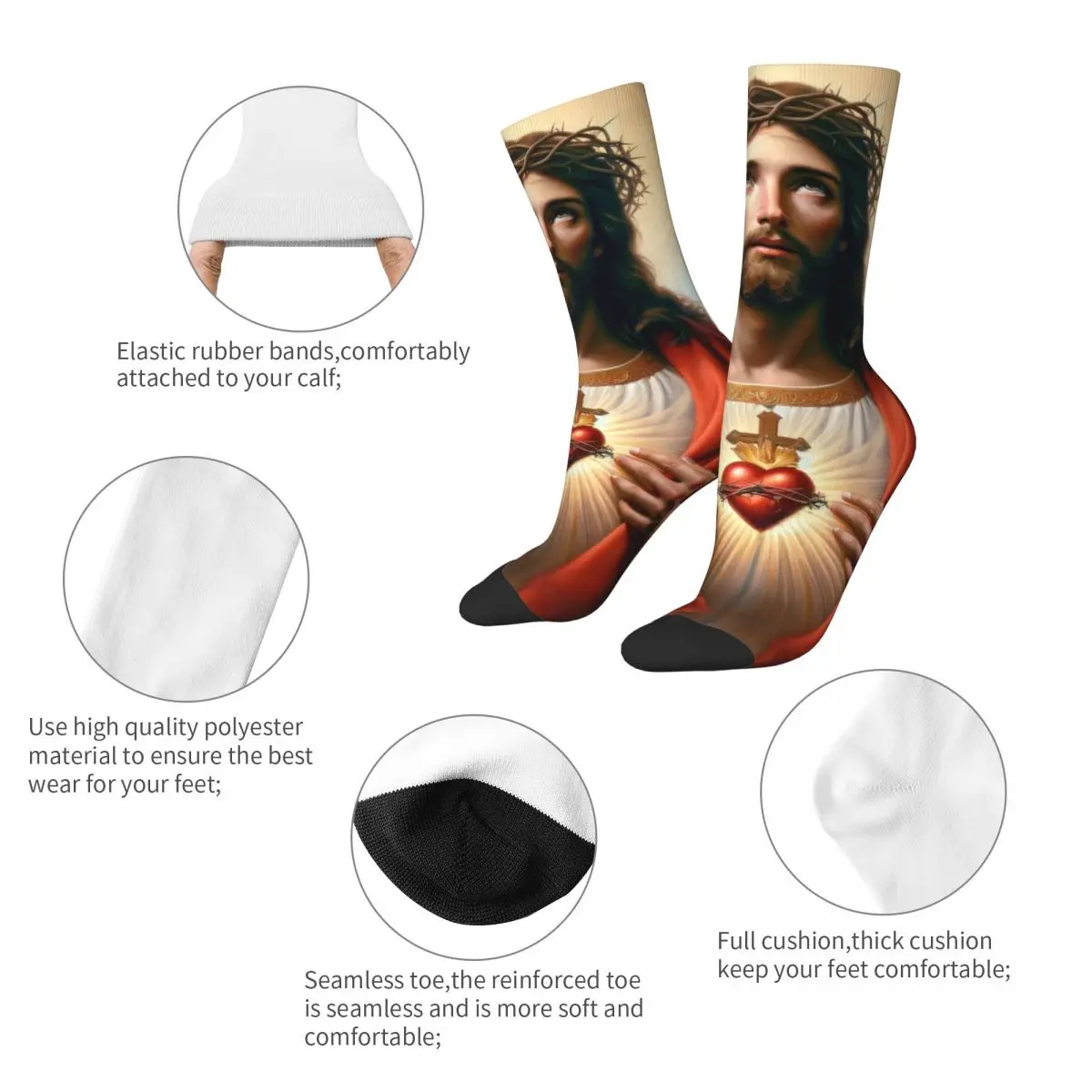 Sacred Heart Of Jesus Christ Theme All Season Socks Merchandise for Men Women Breathable Printing Socks