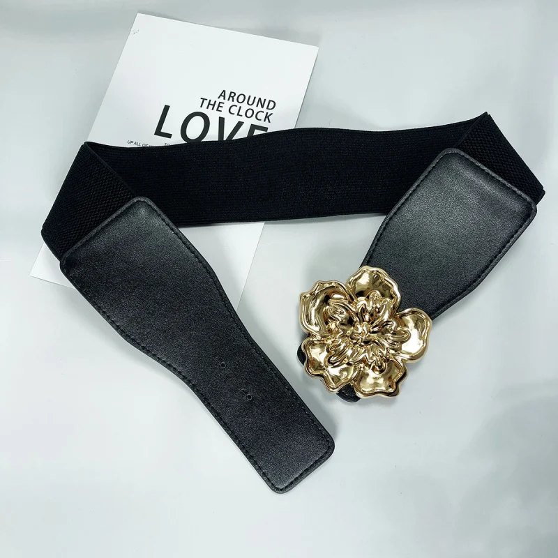 الغربية مطاطا زهرة الديكور بو الجلود النساء حزام الخصر فساتين راقية معطف حزام عريض للسيدات #6