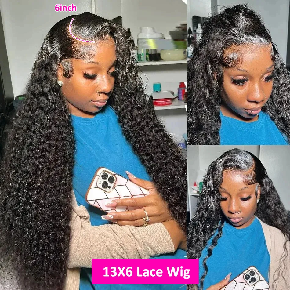 Perruque Lace Front Wig ondulée brésilienne naturelle, cheveux humains, pre-plucked, 13x4, 13x6 HD, 40 pouces, pour femmes