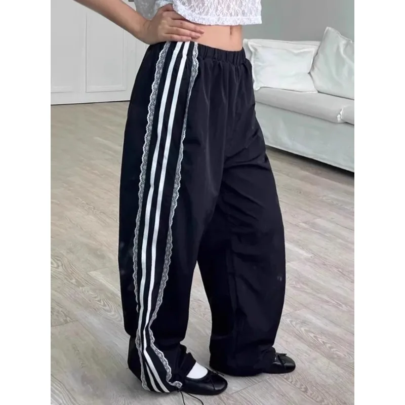 

SuperAen Style Side Lace Splicing Ribbon Casual Pants Spring New Drawstring Pants