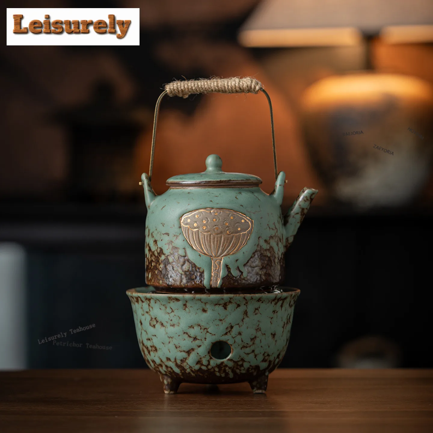 Coarse Pottery Green Moss Glaze Tea Set Complete Set Vintage Tea Ceremony Set Teapot And Tea Stove Set Tableware Decoration Gift
