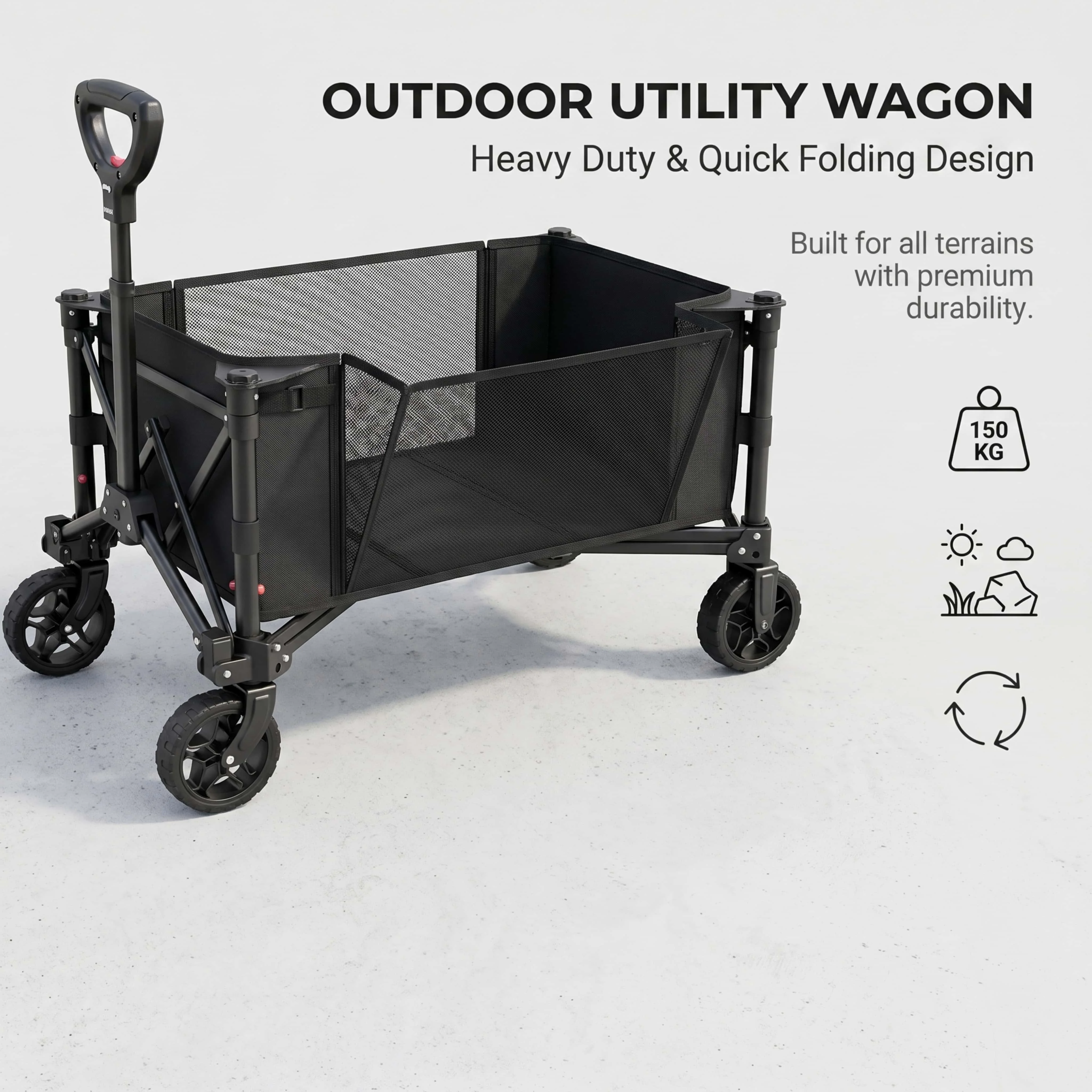 YUGUO OEM Supported Collapsible Outdoor Wagon, Heavy Duty All-Terrain Camping Cart, Customizable Logo/Color/Size
