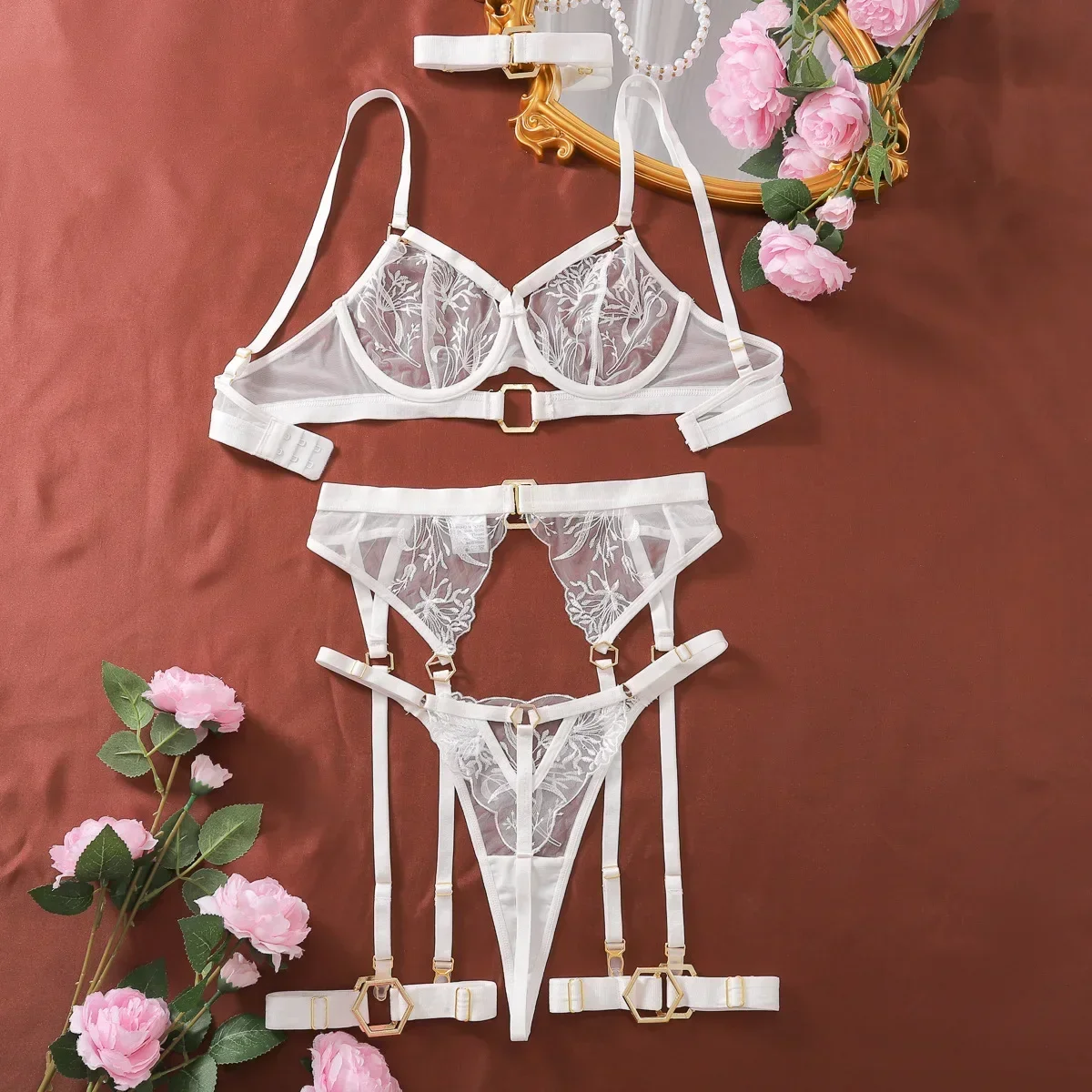 CHUANGERM Sexy Lingerie Lace Transparent Underwear Fairy Embroidery Brief Delicate Bra Kit Push Up Breves Sets Thin Erotic Bras