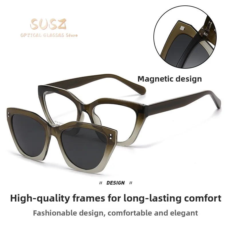 SUSZ Magnetic Clip On Prescription Optical Myopia Glasses Fashion Square Outdoor Driving Polarized Sunglasses For men