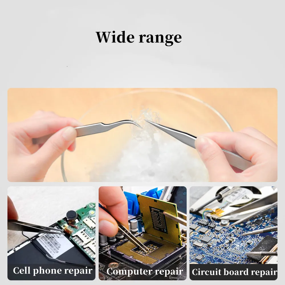 2pc Set Eyelash Extension Anti-Static Tweezers Stainless Steel Curved Straight Professional for 3D Volume Eyelash Extension