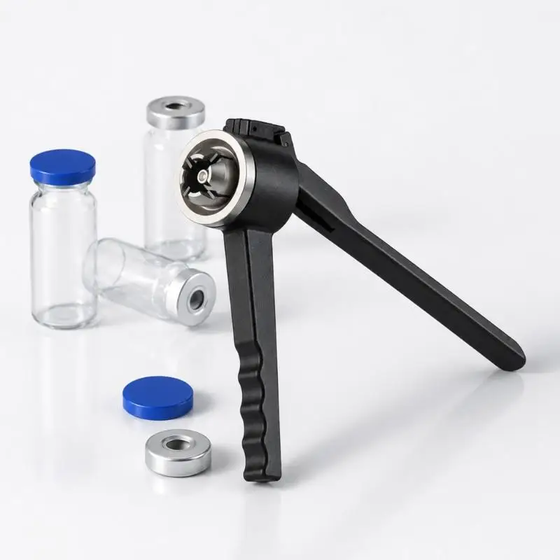 Hand Operated Vial Crimper Bottle Cap Tool with Textured Handle and Steel Cap Head for Daily Opening and Pressing in Home D2RD