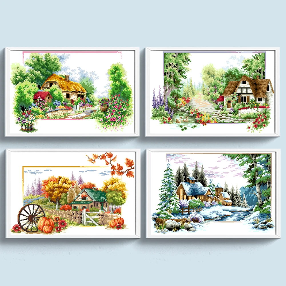 Partial Embroidery Beads Printed 9CT House Cross Stitch Kit Home Art Decoration Bead Embroidery Wall Hanging for New Year Gift