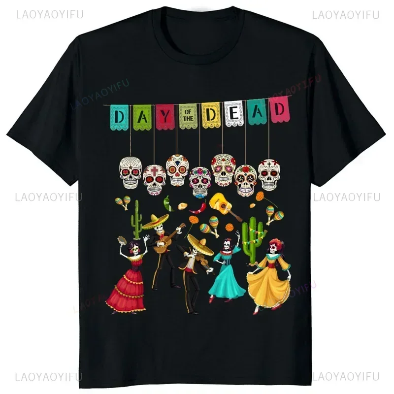 Men Clothing Dia De Los Muertos Day of The Dead Mexican Skeleton Dancing T Shirt Women Cotton Aesthetic Print T-shirt Camisetas