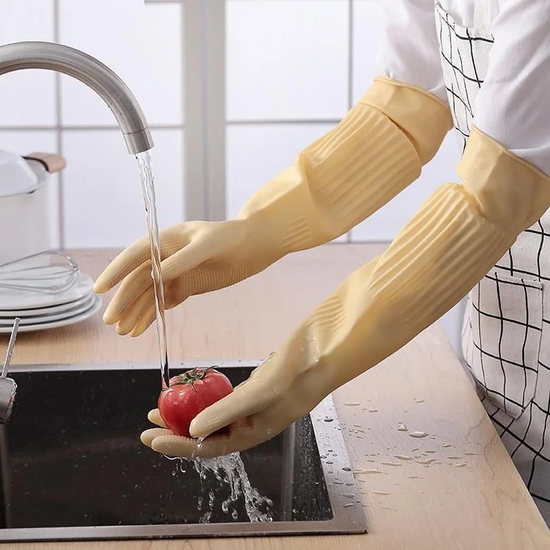 Long Reusable Rubber Dishwashing Gloves Non-slip Household Cleaning Gloves Kitchen Housework Dishes Cars Gardening Work Gloves