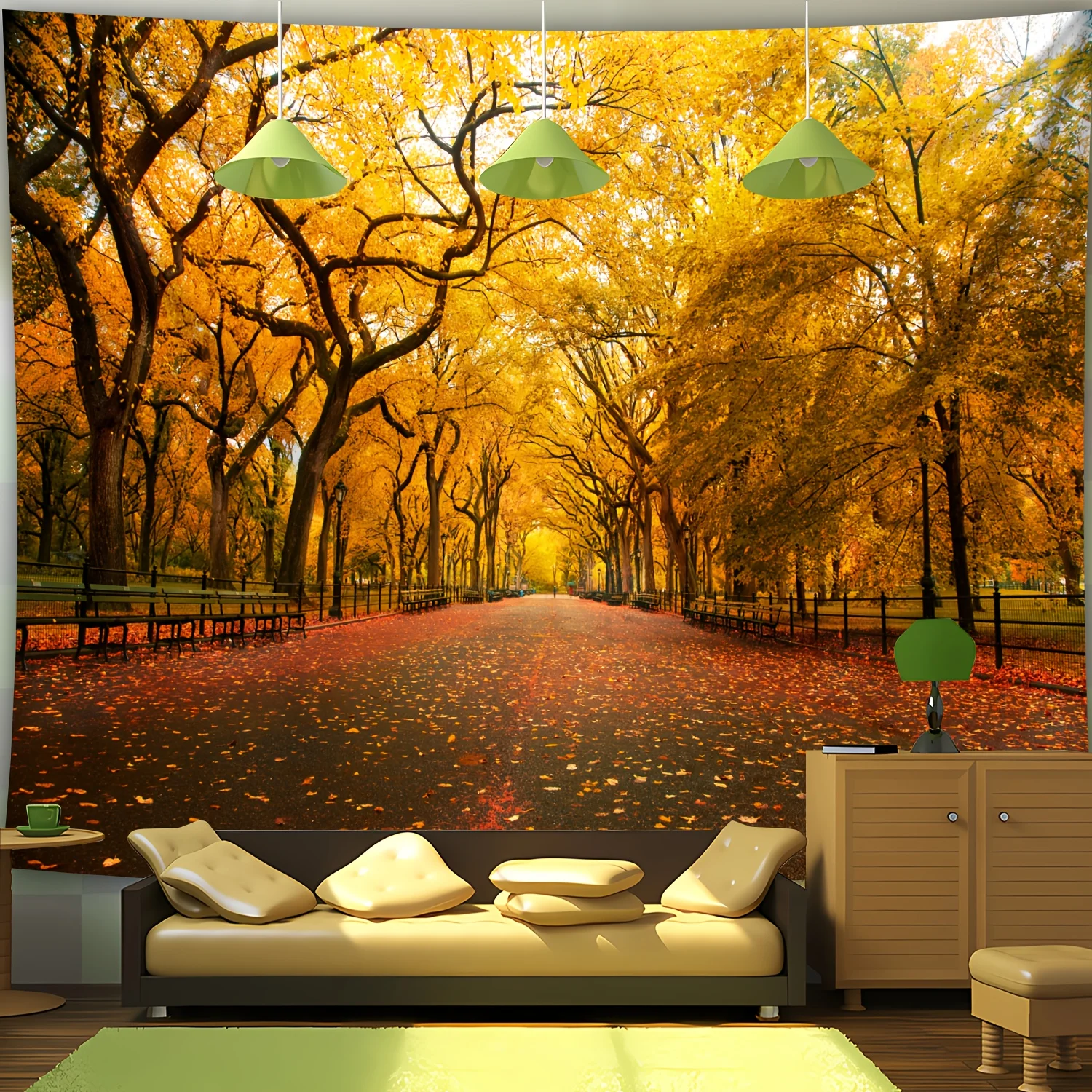 نسيج مسار الخريف الذهبي، لوحة فنية جدارية لمناظر الخريف النابضة بالحياة، ديكور كبير لغرفة المعيشة أو غرفة النوم، جلب الدفء إلى مساحةك