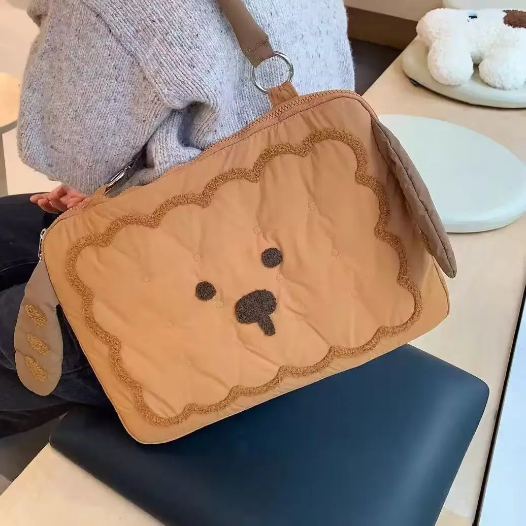 Cute Laptop Case Caramel Puppy Computer Bag Commuter Tablet Bag Large Capacity Handheld One Shoulder Laptop Tote Case