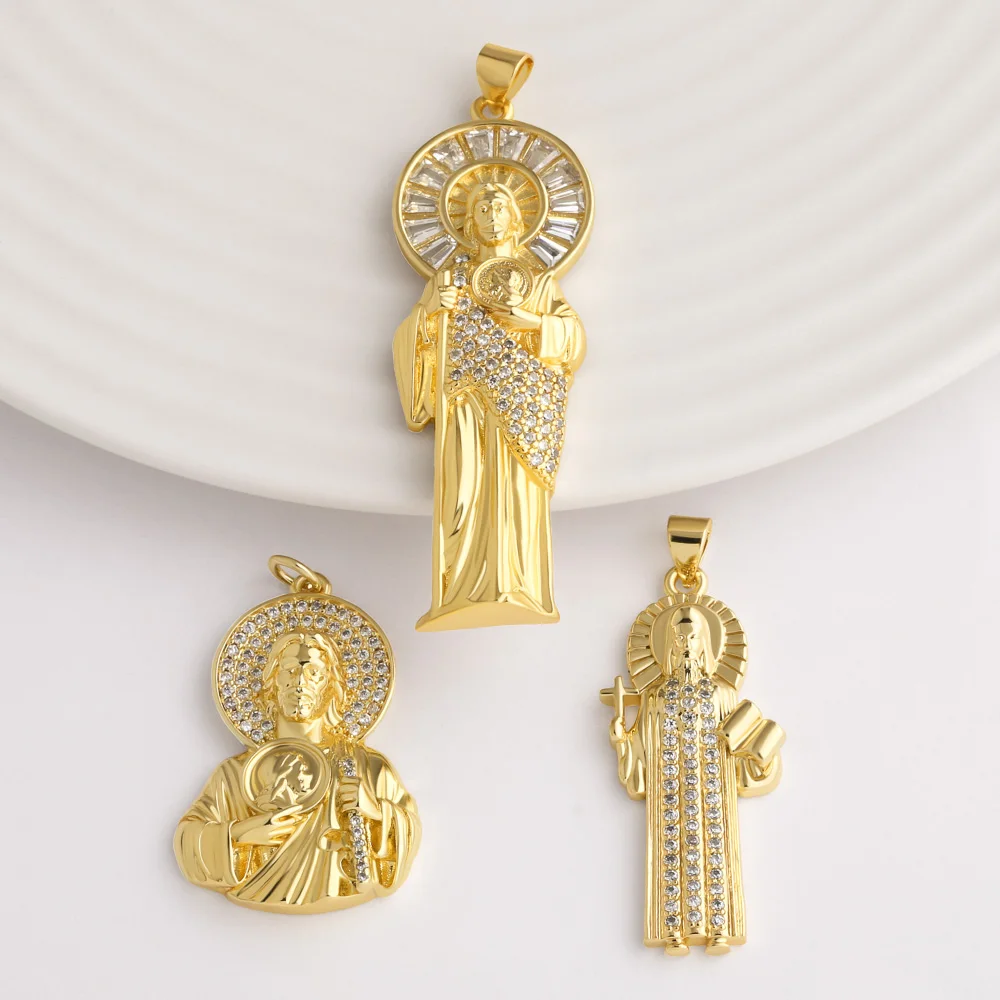 OCESRIO Crystal Big San Judas Pendant for Necklace Copper Gold Plated Handmade DIY Jewelry Craft Making Supplies pdtb882