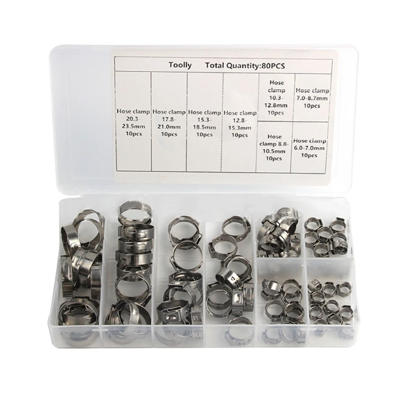 80/45pcs Stainless Steel Hose Clamps Assortment Multi-size Adjustable Worm Gear Hose Clamps Water Pipe Clamp