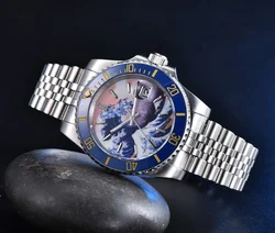 Luxury 40MM Men's Automatic Mechanical Watch Kanagawa Wave Dial Calendar Stainless Steel Strap Automatic Men's Watch