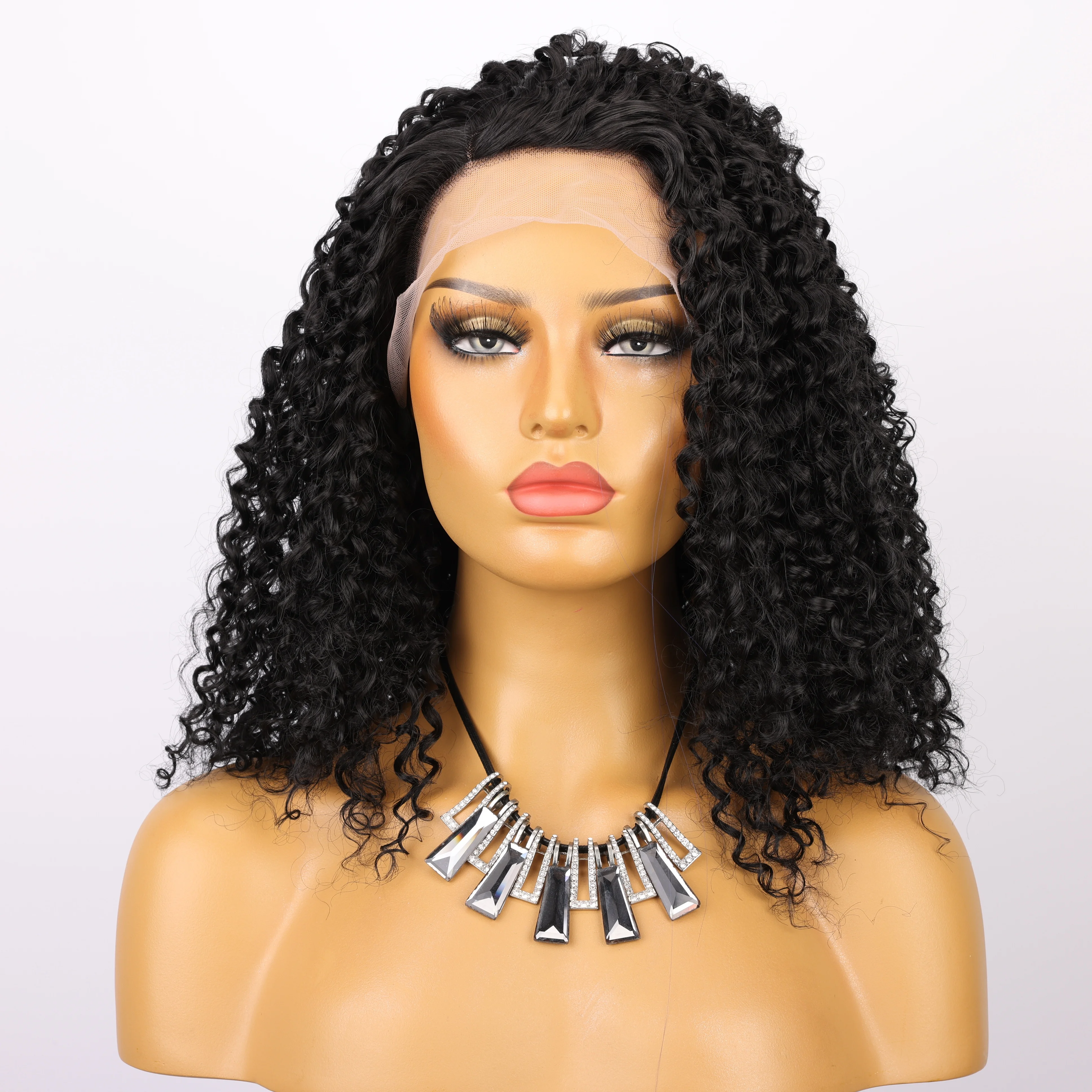 OLEY Black Synthetic Transparent Lace Wig Long Curly Wig 13*4 Front Lace Net Cap Comfortable Breathable Cosplay Party Wig