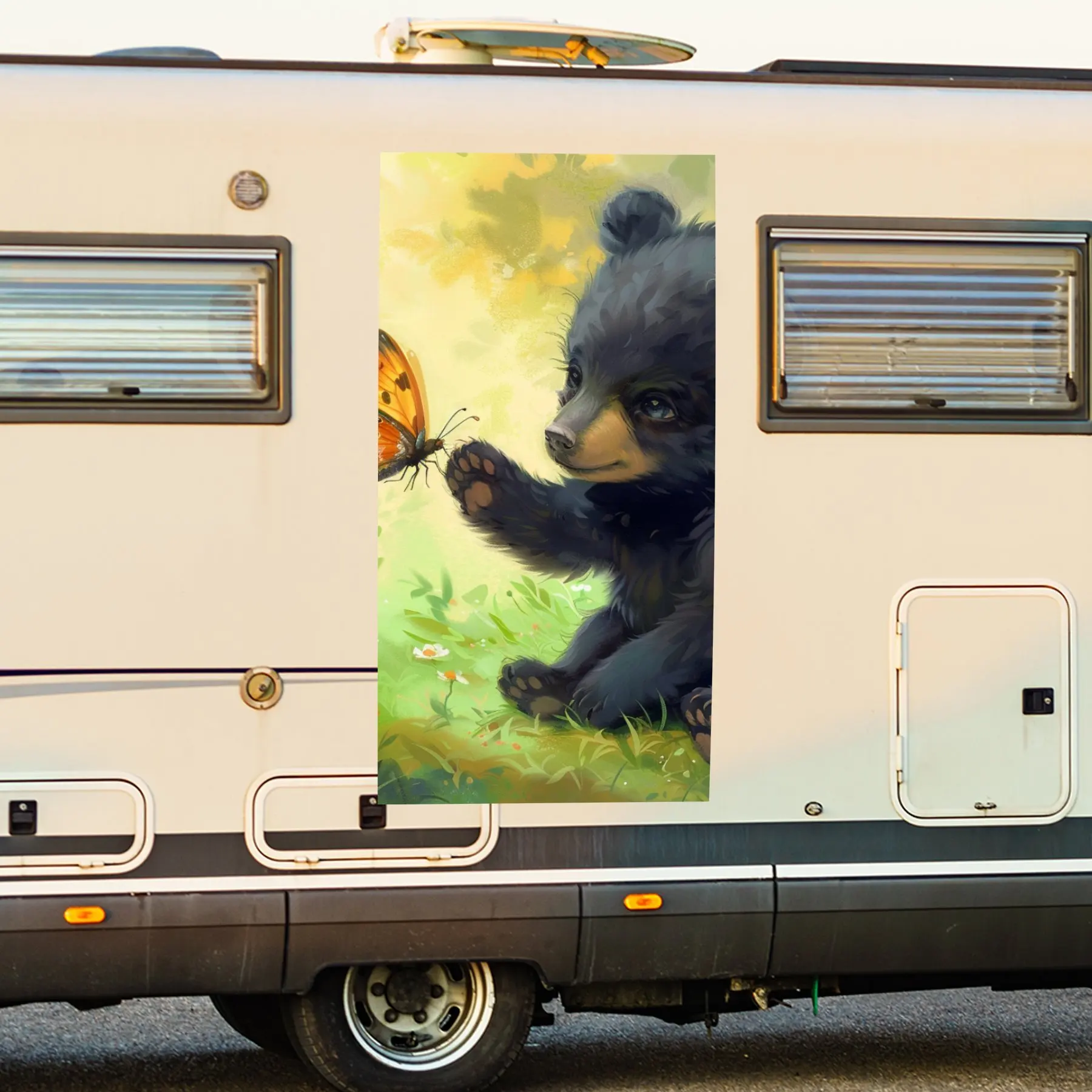 

Bear and Butterfly Moment,Motorhome Car Door Sticker PVC Self Waterproof Stick, Striking Auto Exterior Accessories Decor Protect
