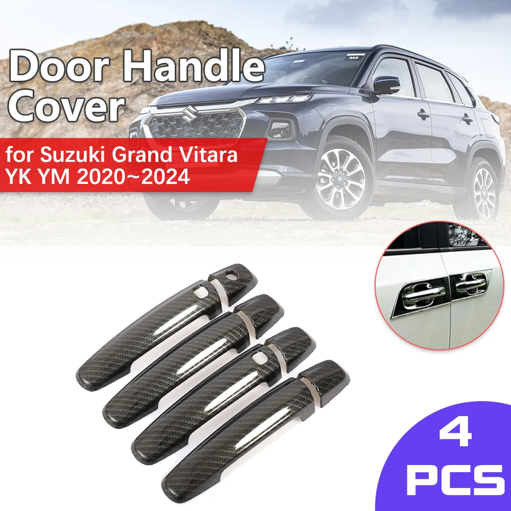 for Suzuki Grand Vitara YK YM Toyota Urban Cruiser 2020~2024 Chrome Door Handle Cover Carbon Fiber Trim Catch Cap Accessories