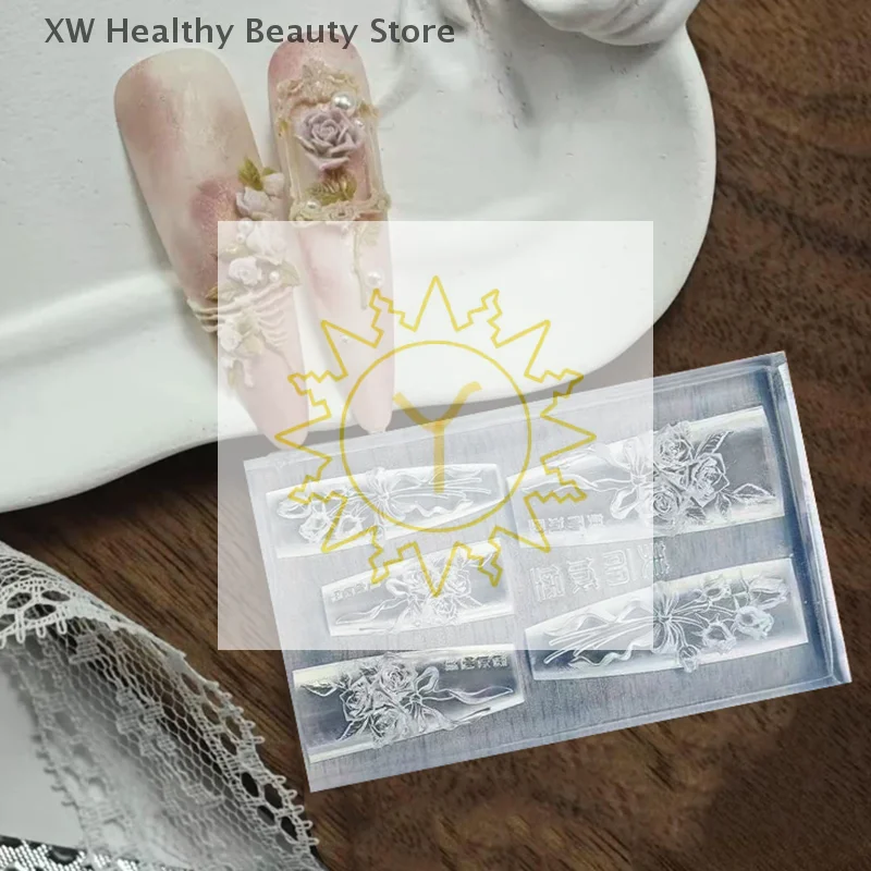 แม่พิมพ์ซิลิโคนลายดอกกุหลาบ 1 ชิ้น สำหรับตกแต่งเล็บ 3 มิติ อุปกรณ์ทำเล็บสำหรับร้านทำเล็บ เครื่องมือทำเล็บ