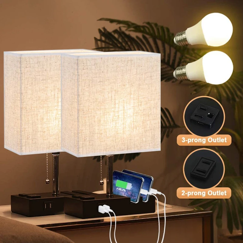 Modern Multifunctional Fabric LED Table Lamp Living Room Bedroom Bedside Study Fixtures LED Desktop Light Home Decor Lighting