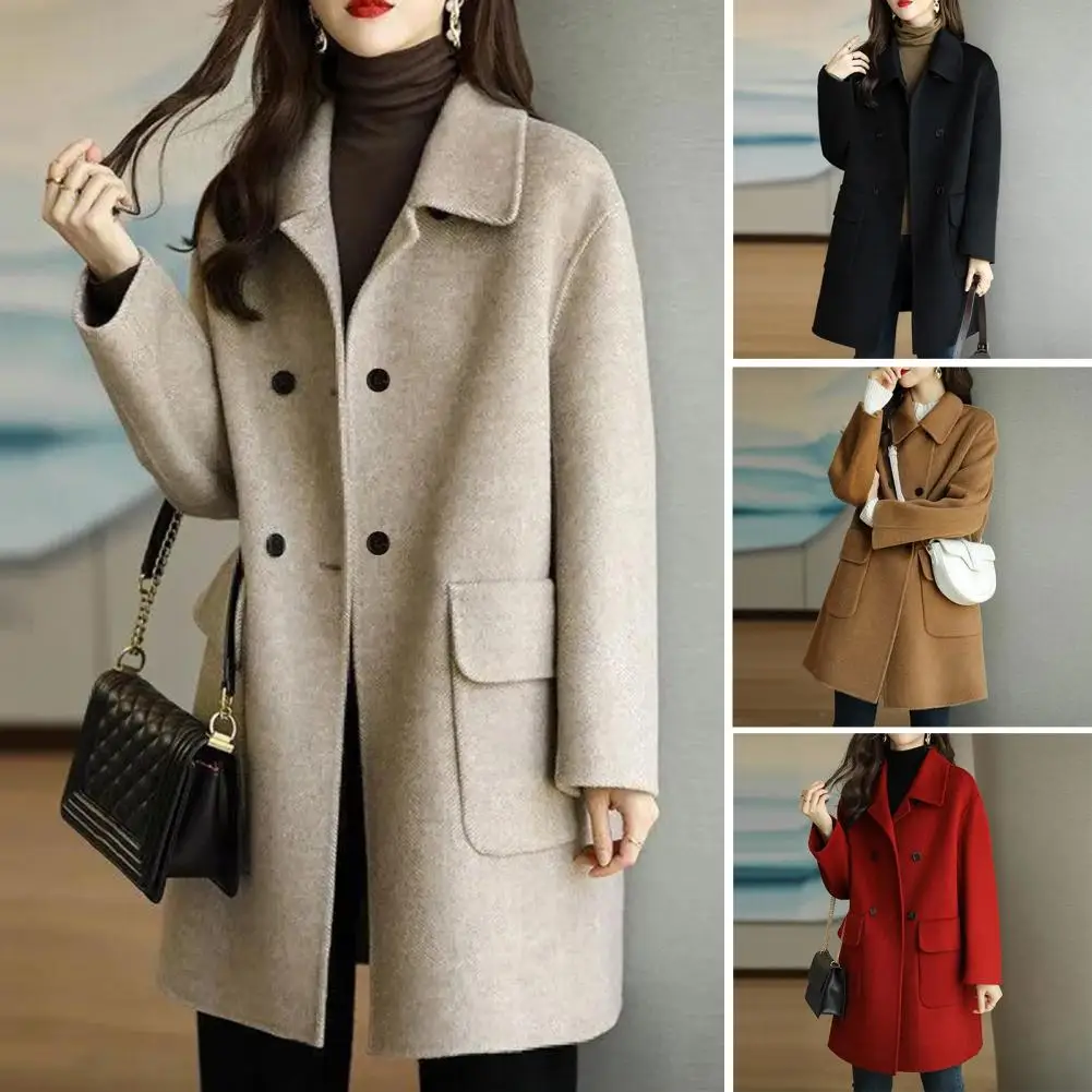 

Trendy Woolen Coat Solid Color Decorative Ultra-Thick Fashionable Women Mid-Long Winter Woolen Coat