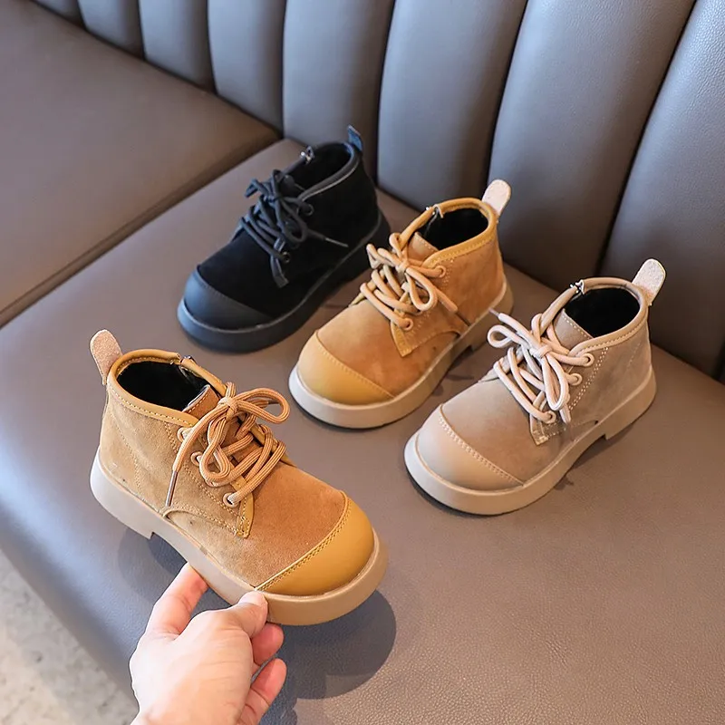 

Boats Hot Selling Child Boots 2025 Autumn New British Velvet Women Ankle Boots Retro Girl Shoe Boy Leather Boot Brand Girl Boots