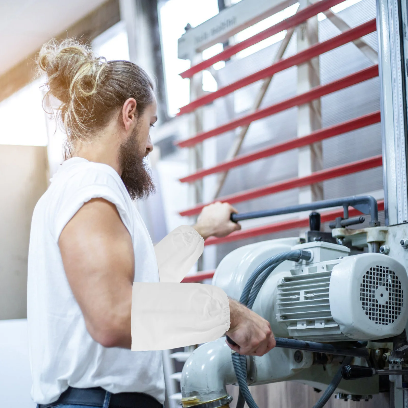 

1Pair Sandblasting Sleeves Canvas Arm Gloves Protective Workwear Sandblasting Cabinet Safety Sleeves for Maintenance and