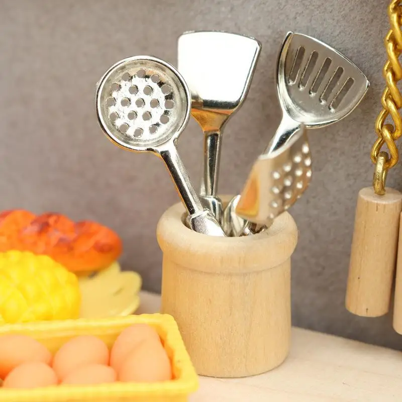 1 ensemble 1/12 maison de poupée Simulation Miniature spatule cuillère ensemble poupée maison ustensiles de cuisine décor maison de poupées semblant jouer jouets