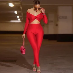 Sexy Off the Shoulder Bodycon Jumpsuit for Women Night Club Outfits Birthday Hollow Out Ruched Skinny Long Sleeve Rompers Body