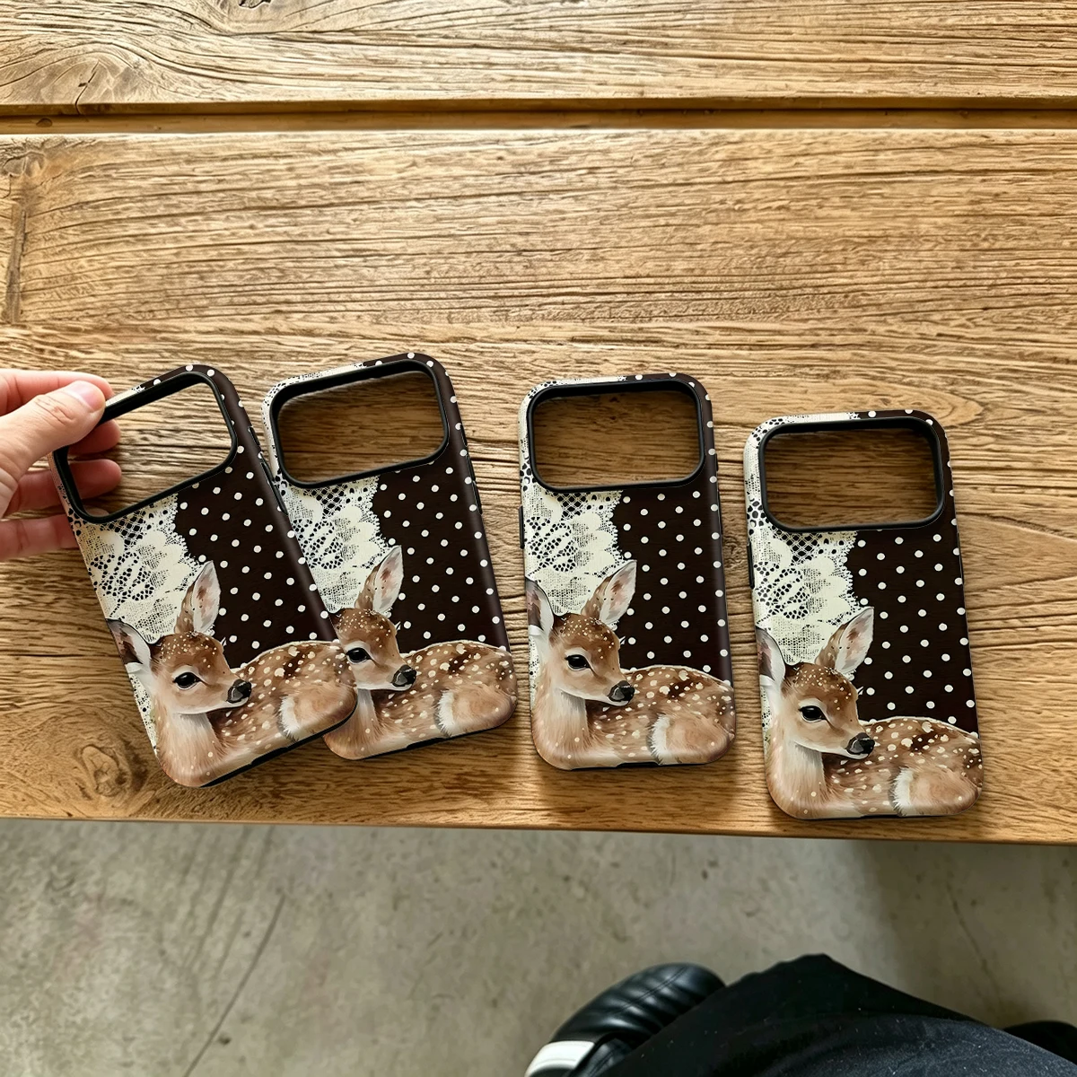 Deer Lace Brown Dots Hard Shock-Absorption Phone Case For Samsung Galaxy S26 S25 Ultra S24 S23 Plus 2-in-1 Protective Cover