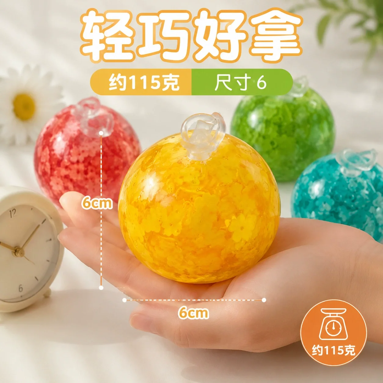 Green Tea Apple Maltose Squishy Moldable Fidget Ball Flower Sequin Transparent Reusable Deformable Sensory ASMR Gift
