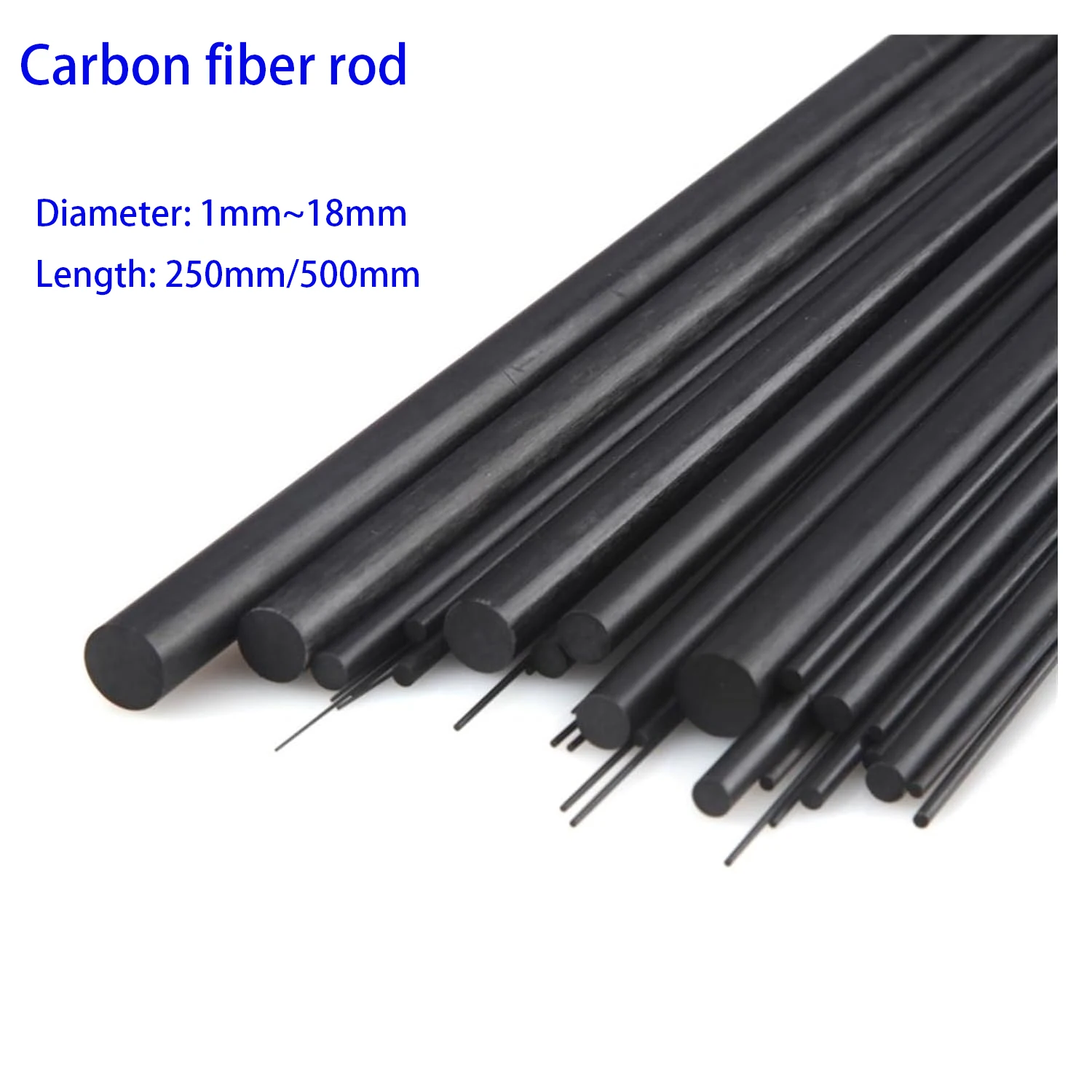Solids Carbon Fiber Rod 1mm 2mm 3mm 4mm 5mm -18mm Reinforcement Rod High Strength Light Weight for DIY Length:100-500mm