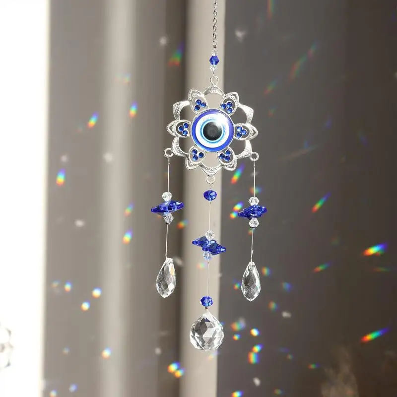 Decorative Sun Catchers Indoor Rainbow Maker Sun Catcher Flower Shape Evil Eye Sun Charm Pendant For Window Courtyards Corridors