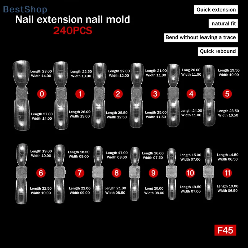 Unghie a doppia estremità Doppie forme 240 pz/scatola Riutilizzabili Quadrati Stampi per Estensione Bara Punte per Costruttore di Gel Salone Professionale Nail Art