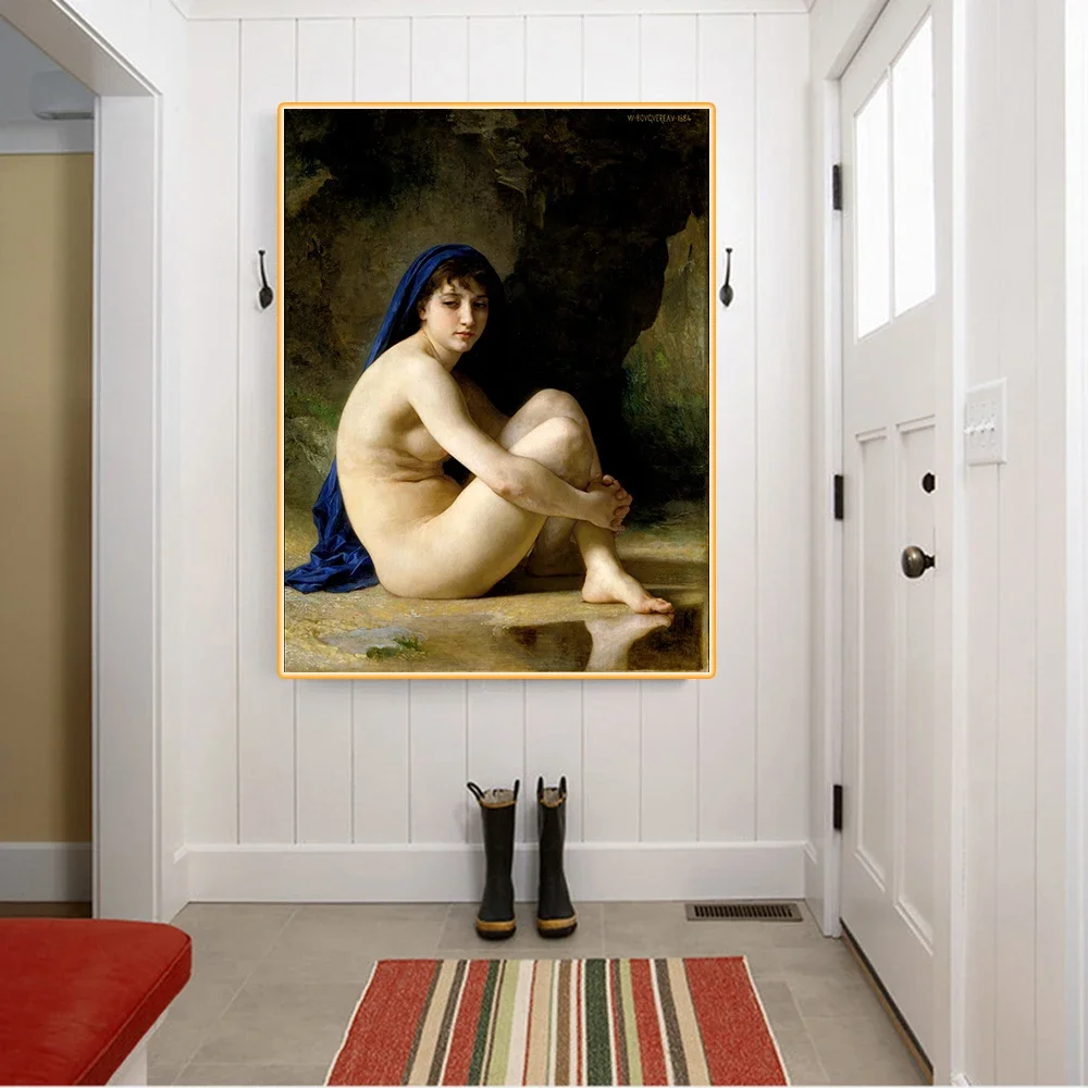 William Adolphe Bouguereau《Seated Nude, 1884》Canvas Oil painting Artwork Poster Picture Modern Wall Decor Home Decoration