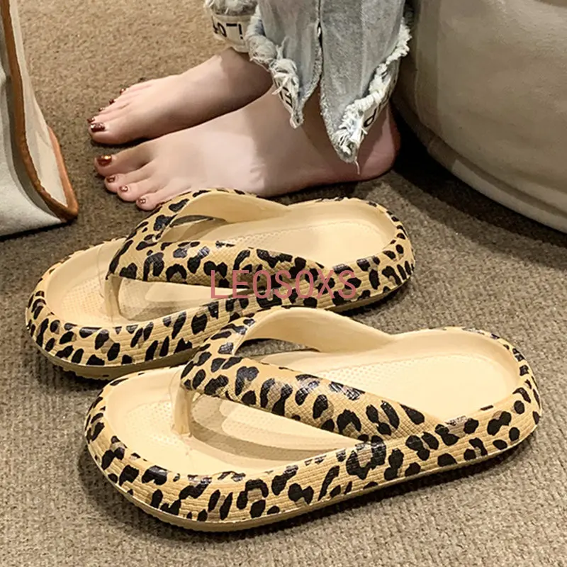 Fashion Leopard Eva Flip Flops for Women Summer 2023 New Clip Toe Platform Slippers Woman Soft Sole Non Slip Beach Slide Sandals