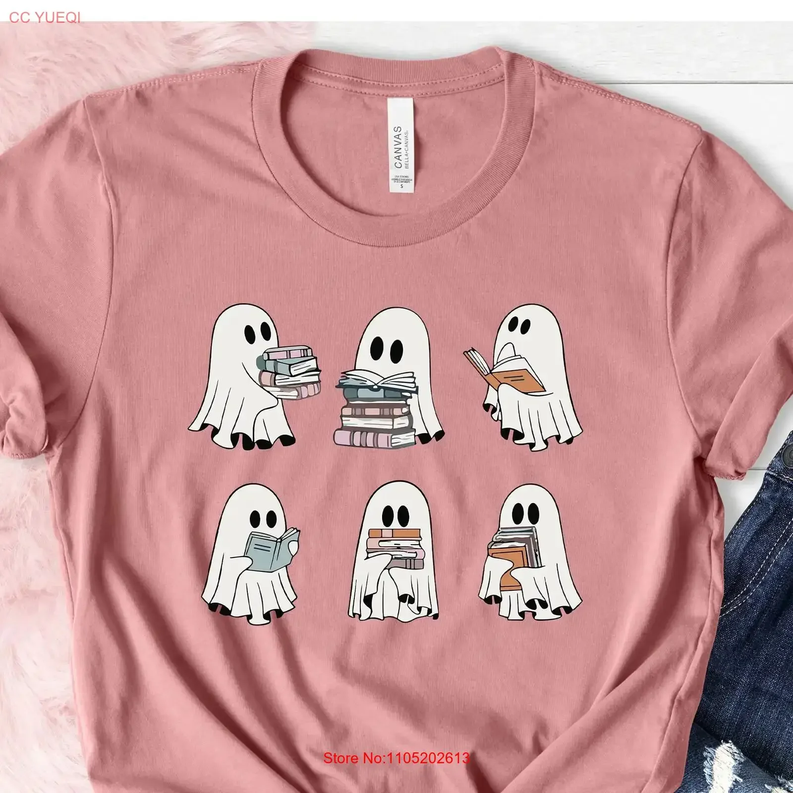 

Halloween Cute Ghosts Reading Books Read More T Shirt Bookish Ghost Book Lover vintage Washed Stylish Casual streetwear