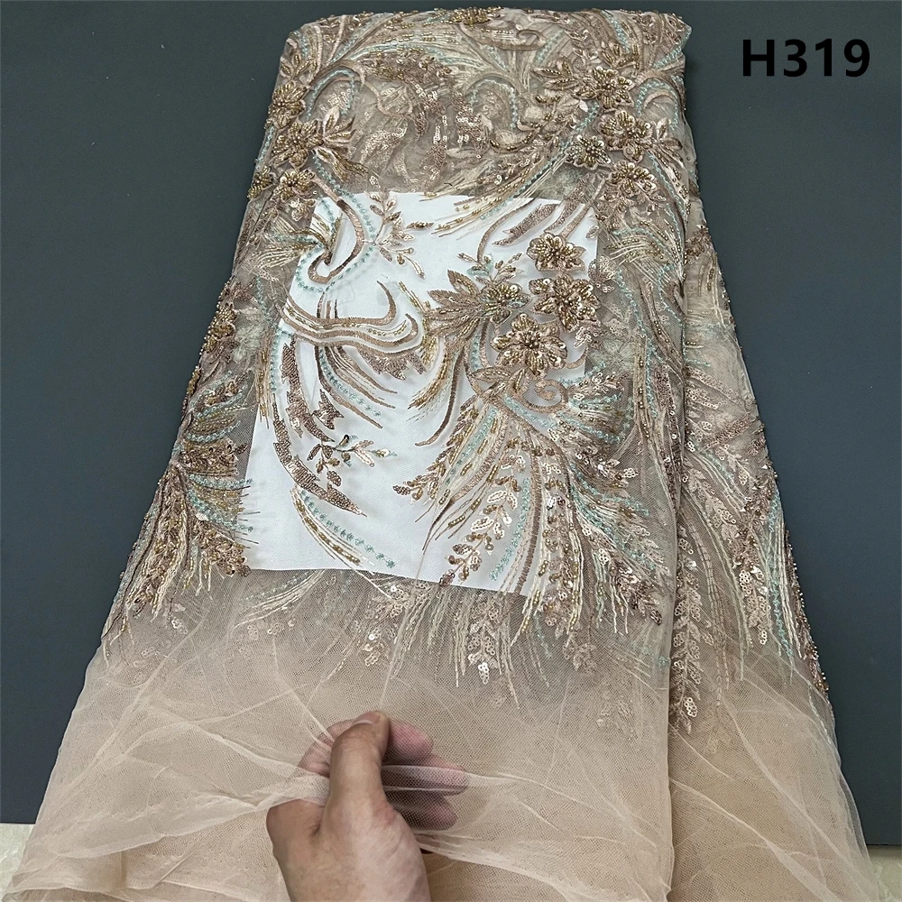 2025 High Quality African Nigerian Tulle Lace Fabric Sequins Embroidery French Guipure Wedding Party Dress Beaded 5Yards