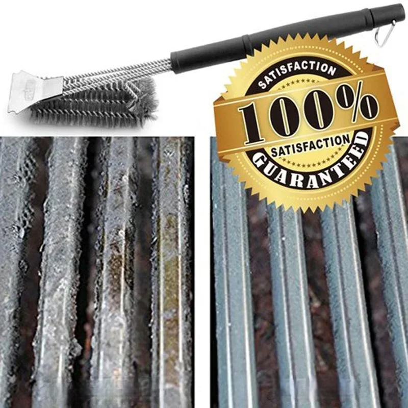 Kitchen Accessories BBQ Grill Barbecue Kit Cleaning Brush Stainless Steel Cooking Tools Wire Bristles Triangle Cleaning Brushes