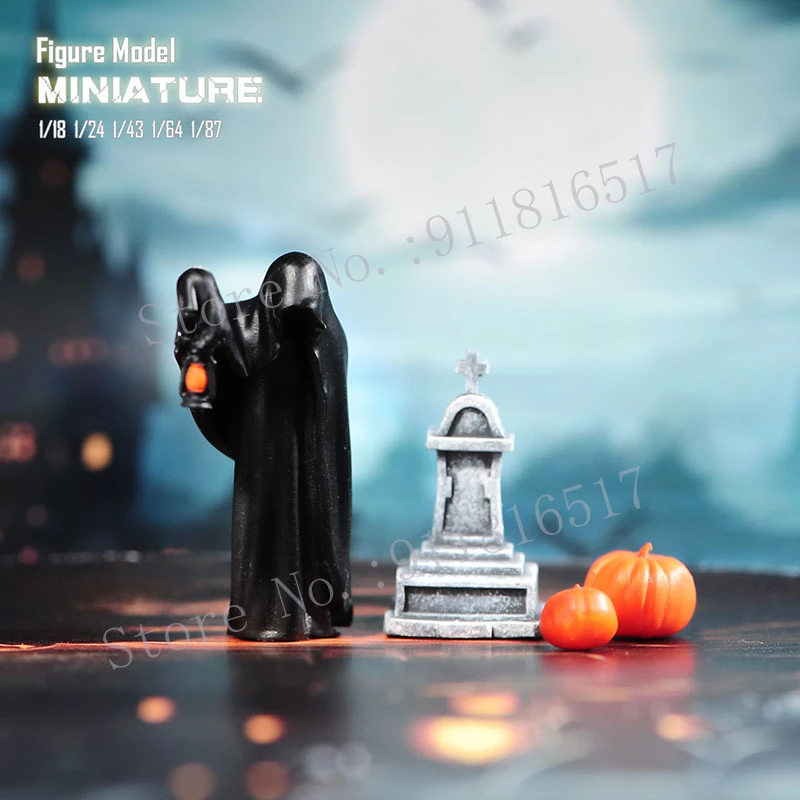 Mini 1/87 1/64 1/43 1/24 1/18 Halloween Ghost Pumpkin Tombstone Model Scene Sand Photography Prop Table Ornaments Decoration