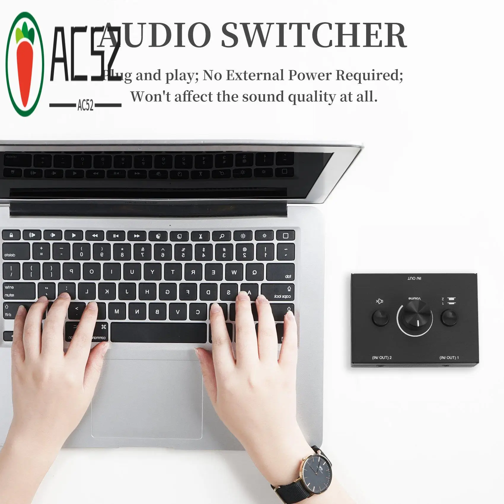 AC52-3.5Mm Audio Switcher, 2 Input 1 Output/1 Input 2 Output Audio Splitter Switcher, Audio Switcher Box, One-Key Mute Button