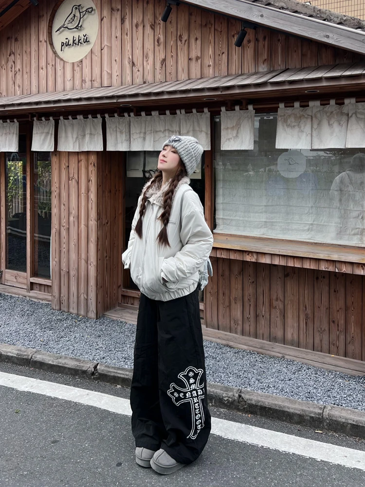 

Белое пальто-жакет в американском ретро-стиле с эффектом высокого качества, теплое, свободного кроя, женское, хлопковое, с меховым воротником, для зимы