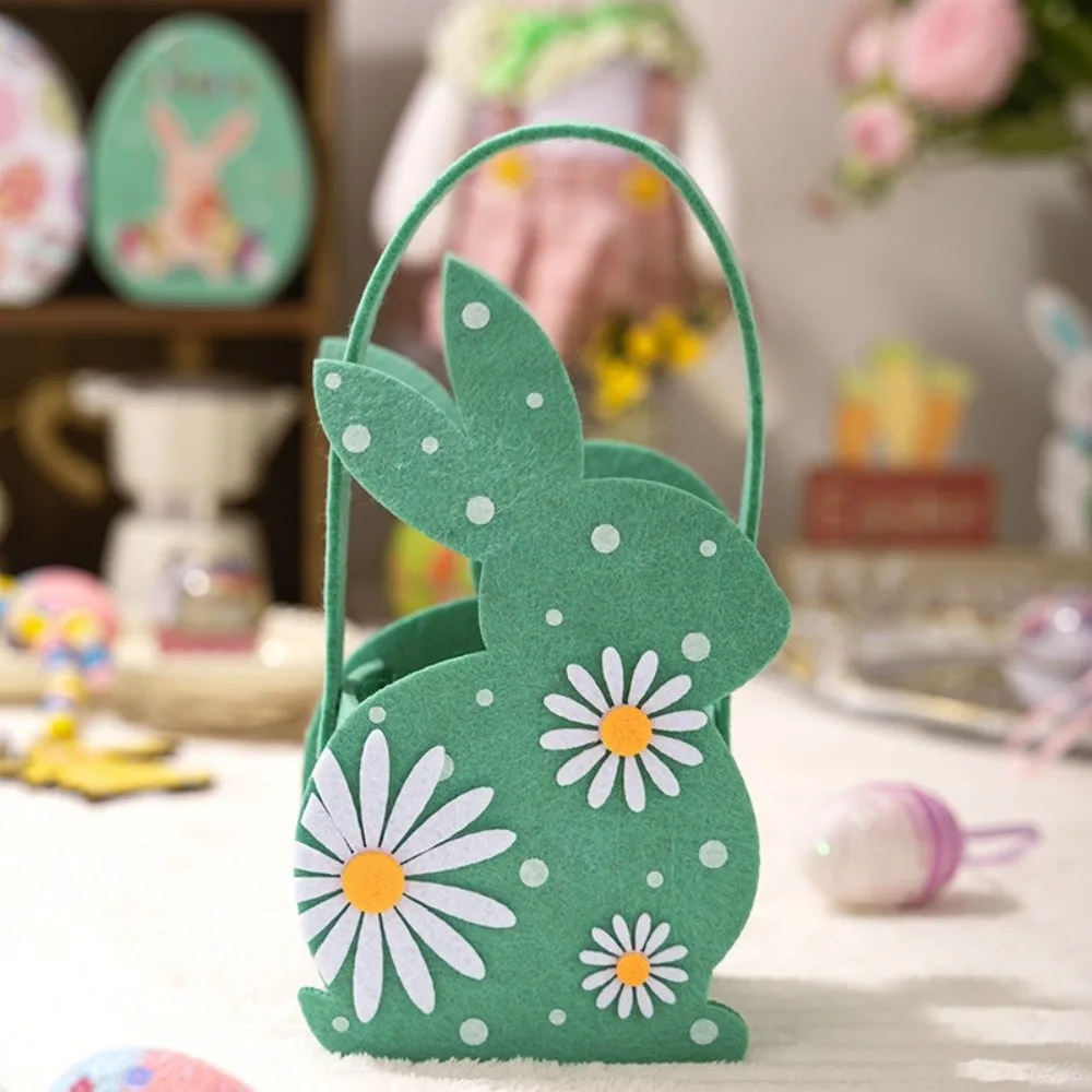 

Soft Easter Rabbit Candy Tote Bag Felt Material Reusable Easter Gift Bag Polka Dot Print Eco Friendly 3D Bunny Bag