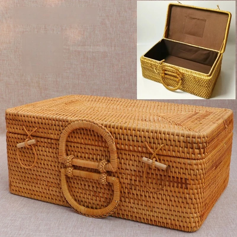 Autumn Rattan Handheld Pu'er Tea Storage Box Organizer Loose Tea Brick Holder Cake Box for Travel And Tea Ceremony Accessories