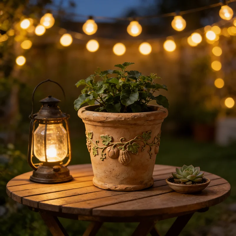 Resin Handmade Hand-painted Vine-Entwined Pumpkin Relief Flower Pot Country Style Home Decoration Terrace Night