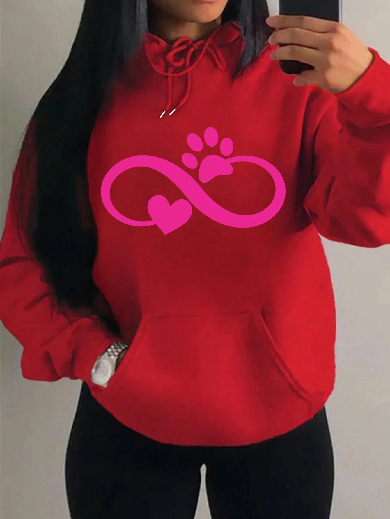 Pink Cat Palm And Love Funny Pattern Clothing For Women Harajuku Hoody Casual Warm Clothes Fashion Fleece Female Fleece Top