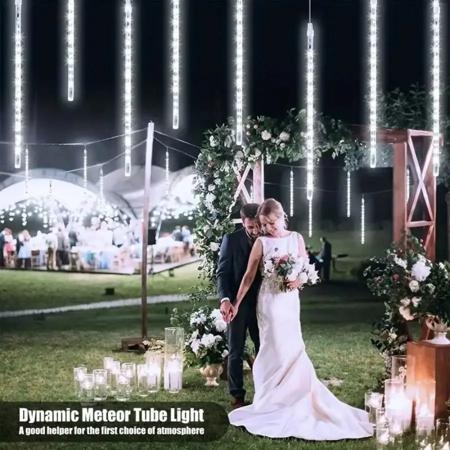 سقوط قطرة المطر أضواء الشمسية 192 المصابيح النيزك دش 8 أنابيب 30 سنتيمتر مقاوم للماء سلسلة أضواء الجنية للفناء