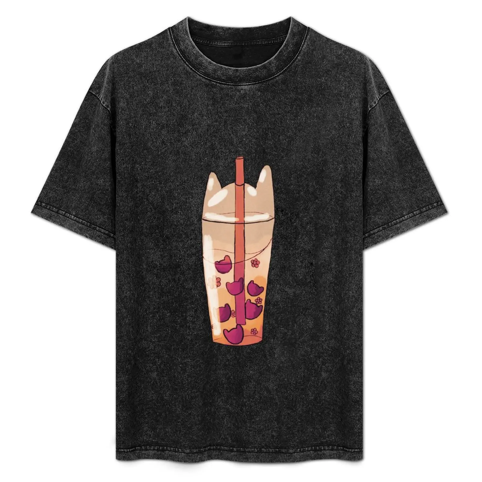 Autumn Boba and Cat T-Shirt Casual Fashion Short Sleeve Cotton T-Shirt