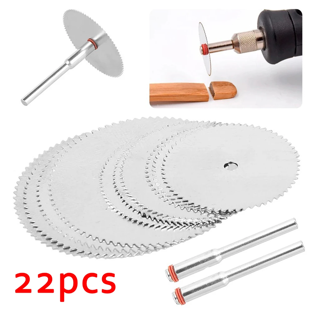 

22pcs Mini Ultra-thin Circular Saw Blade Stainless Steel 22/25/32Mm Cutting Disc, Includes 2 3Mm Poles, For Dremel Rotary Tools