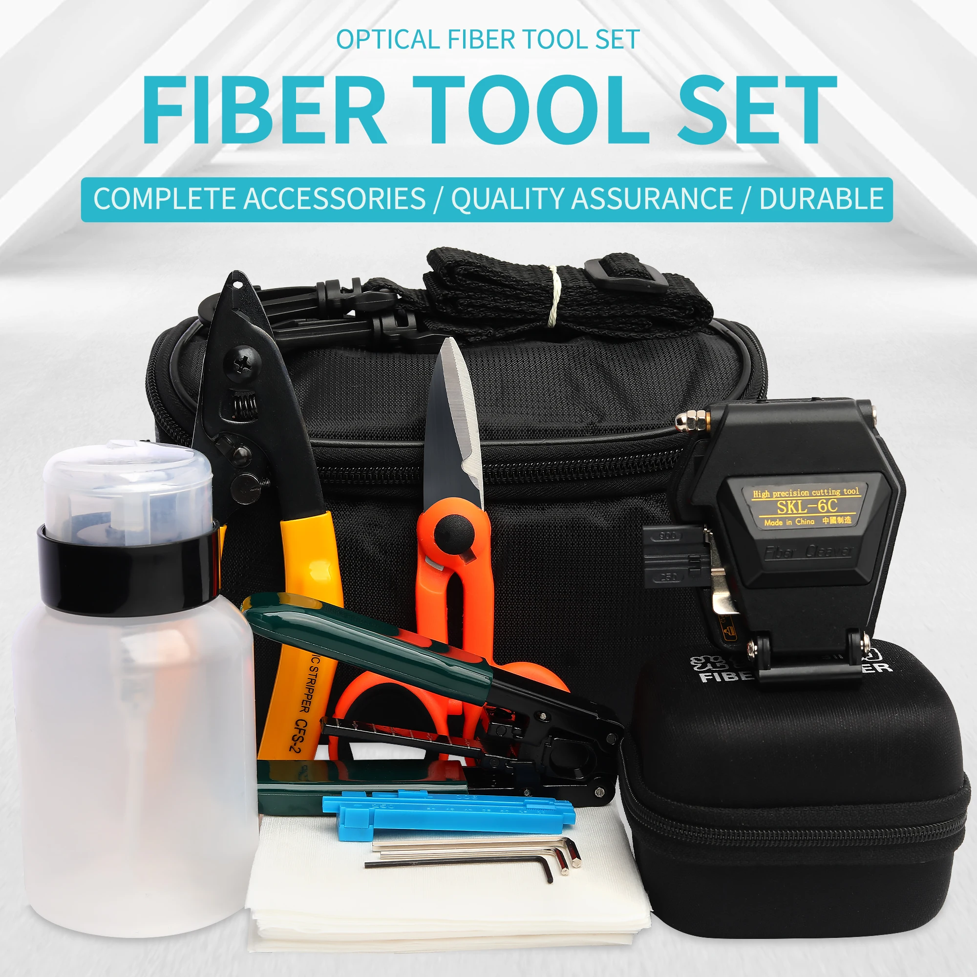 FTTH Tool Kit 12Pcs Set Hot-Melt Suit Bag SKL-6C Fiber Cleaver With Wire Stripper